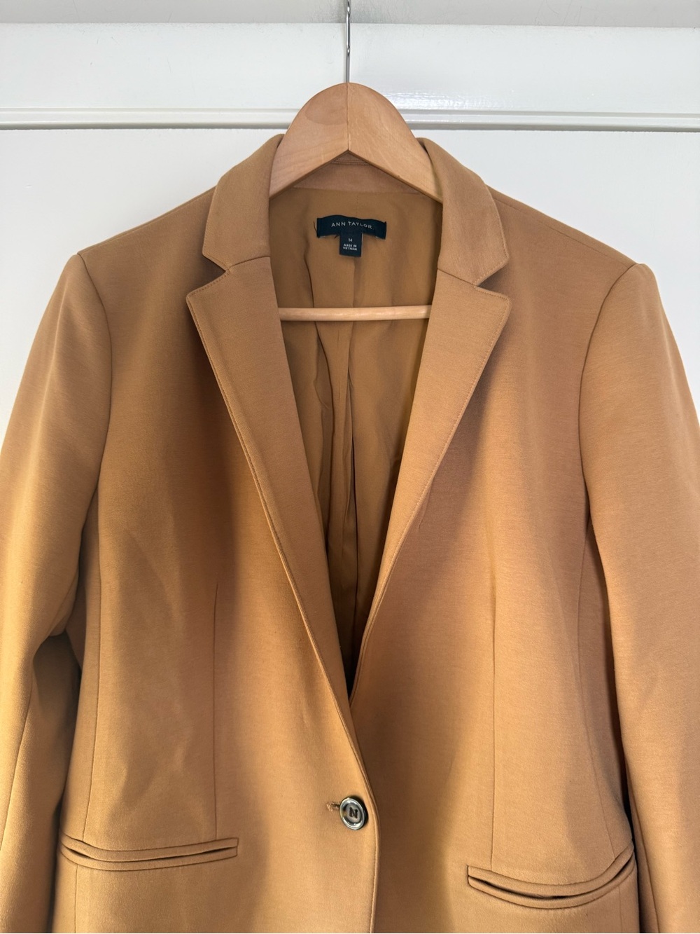 Ann Taylor Knit Blazer Classic Neutral Camel Tan Polished Chic Academia Comfy - Picture 2 of 7